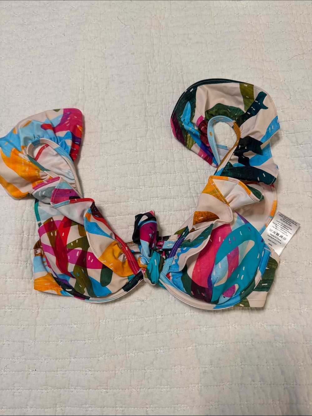 Millie Colorful Ruffle Bikini Top in Turquoise, Pink & Yellow